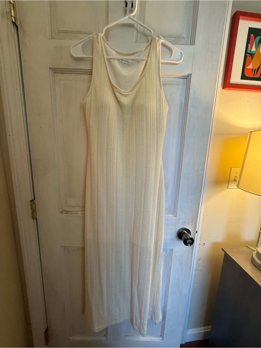 Sleeveless Cream Ribbed Maxi Dress